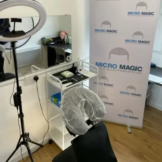 Treatment chair and ring light at the Micro Magic clinic